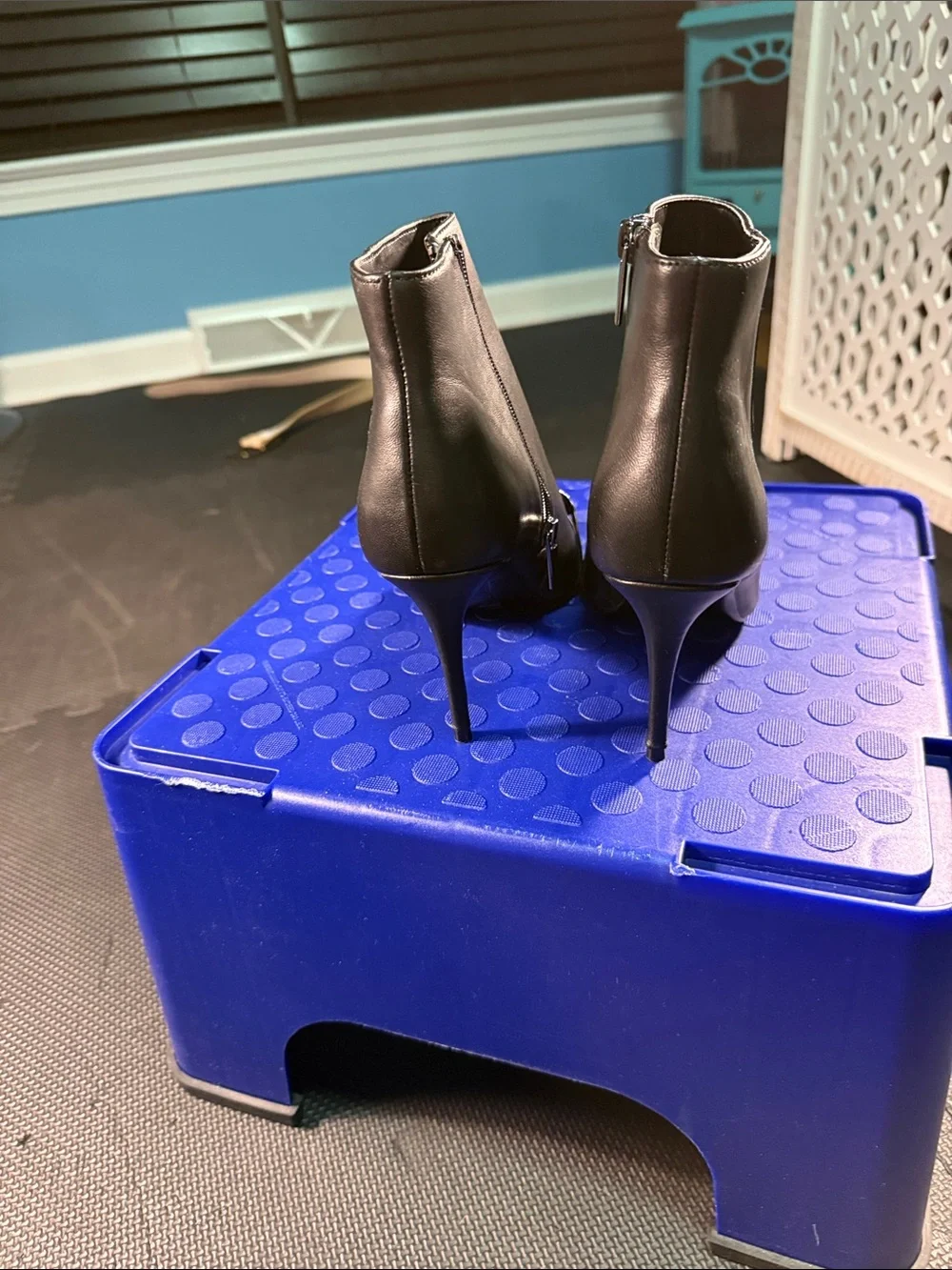 White House Black Market Black Pointed Ankle Booties with Rhinestone Chain